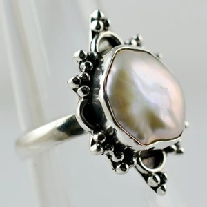 Coin Pearl <b>Ring</b> Handmade Sterling <b>Silver</b> Bezel Setting Natural Round Shape Gemstone <b>Boho</b> Jewelry June Birthstone Gift - Product Image 6