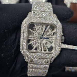 Reloj Mecánico de Lujo para Hombre, Edición Limitada, Estilo Hip Hop, Cuadrado, de Acero Inoxidable Plateado, con Incrustaciones de Diamantes Moissanite de 16mm, Diseño Esqueleto - Product Image 1