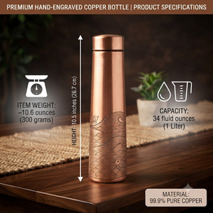Handmade <b>Copper</b> <b>Water</b> <b>Bottle</b> with Engraved Lotus Wave Design, Ayurvedic Reusable <b>Copper</b> <b>Bottle</b>, Metal Drinkware, <b>Wholesale</b> OEM - Product Image 4