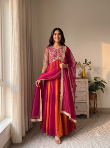 Pure Moss Silk Beads Work Anarkali Gown Suit With Stitched Micro Cotton Bottom And <b>Butterfly</b> Net Lace Dupatta For Women ZW 247 - Product Image 4