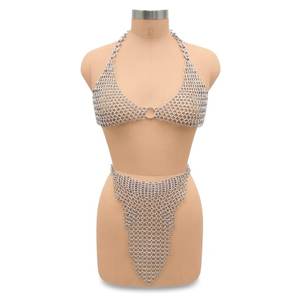 <b>Silver</b> Plated Stainless Steel Chainmail <b>Bikini</b> Set Irregular Fashion Armor Wear for Women - Product Image 1