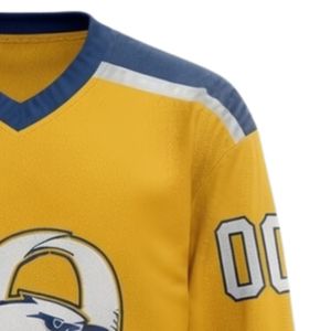 Maillot de hockey sur glace sublimé jaune et bleu pour hommes, en polyester, col en V, manches longues, vêtement de sport, tenue d'équipe, vêtements d'entraînement - Product Image 6