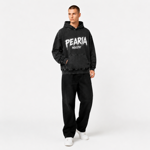 เสื้อฮู้ดดี้โอเวอร์ไซส์ทรงหลวมสไตล์วินเทจ Y2K สำหรับผู้ชาย มีกระเป๋าหน้า  ลายฟอกสี  พร้อมปักโลโก้ตามสั่ง - Product Image 4