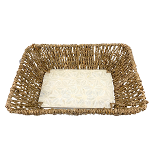 Bandeja rectangular elegante hecha a mano con incrustaciones de Capiz de MDF con patrón de estrella geométrica, cesta de almacenamiento y servicio decorativa tejida - Product Image 1