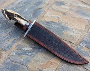 Cuchillo Bowie con mango de asta de ciervo, hoja de acero inoxidable con diseño de punta de clip, herramienta de caza para exteriores, garantía OEM de 3 años, caja de madera incluida - Product Image 6