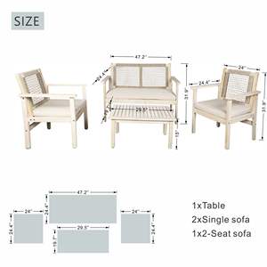 Conjunto de Muebles de Patio de 4 Piezas en Madera de Acacia con Cojines, Diseño Tejido con Cuerda, Muebles de Exterior Naturales - Product Image 4