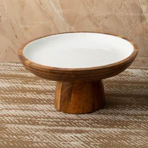 Support à gâteau rond en bois avec dessus en céramique blanche, fait main, écologique, présentoir à desserts, 1 pièce, the HANDICRAFT HUB, lavage à la main uniquement - Product Image 5