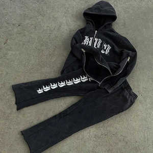 Acid Wash Tracksuit OEM Manufacturer Street Style Washed Hoodie and Pants Set Durable Fabric for Fashion Labels - Product Image 3