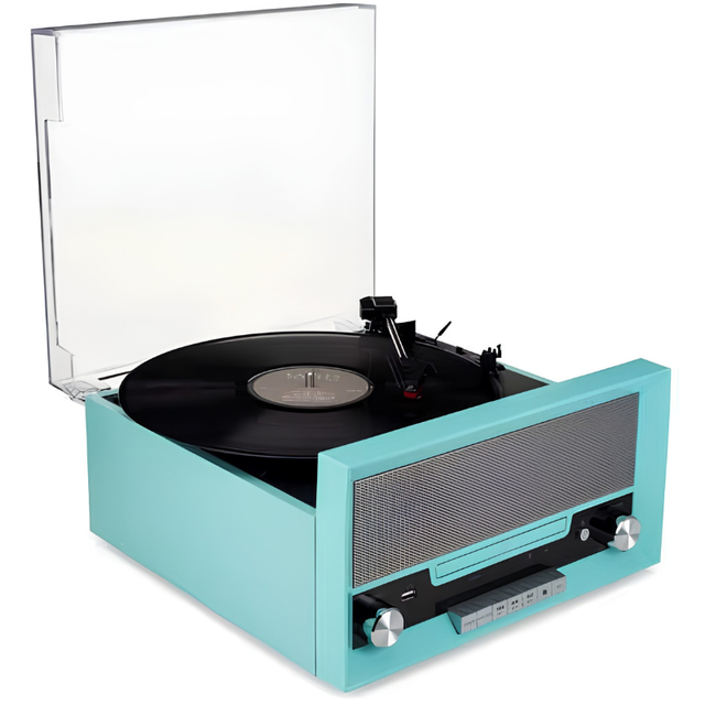All-In-One Vinyl Record Player Turntable with CD Player, FM Radio, Bluetooth, Aux-In, & USB Port for Digital Recording