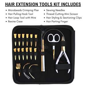 Kit de Herramientas Comerciales para Extensiones de Cabello con Alicates de Micro Anillos, Alicates de Crimpado, Agujas para Enhebrar Cuentas, Clips de Estilizado y Separación, y Agujas para Dedos - Product Image 2