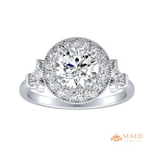 Bague de fiançailles de luxe en moissanite taille ronde avec halo floral, plaqué or rose, bande pavée, cadeau de bijoux pour mariage et anniversaire - Product Image 1
