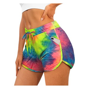 Shorts Deportivos Tie Dye con Bolsillos, Cintura Alta, Cordón Ajustable, Tejido Transpirable, Shorts para Mujer - Product Image 1