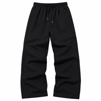 Ensemble de survêtement noir oversize pour homme, sweat-shirt à capuche uni et pantalon de survêtement à jambes larges, 2 pièces, streetwear décontracté