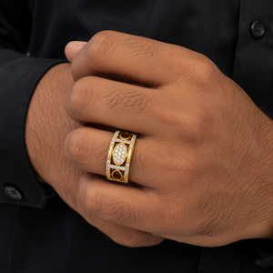 Round Cut Lab Grown <b>Diamond</b> <b>Ring</b> 14K Yellow Gold DEF VVS Oval Cluster Openwork <b>Diamond</b> Men's Band Wholesale Jewelry Manufacturer - Product Image 2