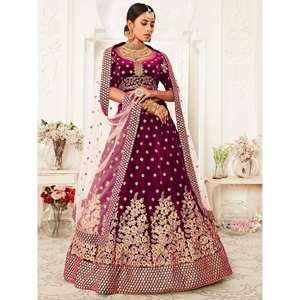 ชุดเจ้าสาวผ้ากำมะหยี่ปักสีม่วงดึงดูดใจ lehenga choli - Product Image 6