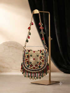 Pochette en toile perlée faite à la main avec fermeture éclair et chaîne, sac Potli pour mariage, soirée, cadeau - Product Image 3