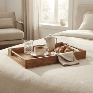 Bandeja de Servir de Madera Natural, Estilo Rústico, para Desayuno, Café, Té, Aperitivos, con Asas Recortadas, para Uso en el Hogar y Hoteles - Product Image 3