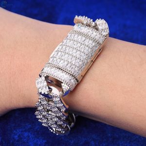Bracelet cubain à maillons baguette serti de diamants incolores cultivés en laboratoire, style hip-hop, pour homme - Product Image 3