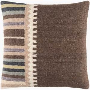 Coussin d'extérieur carré en laine tissée à rayures géométriques style bohème vintage, amovible et lavable avec fermeture éclair - Product Image 1