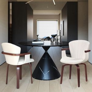 Juego de 2 Sillas de Comedor Giratorias de Madera Curvada Estilo Moderno de Mediados de Siglo, Sillas de Acento con Cuero PU Prensado en Caliente Blanco - Product Image 1
