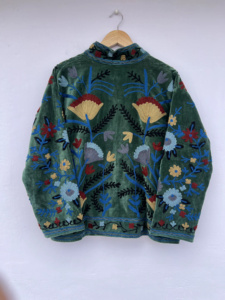 Suzani Embroidery Floral Pattern 100% Velvet Bomber <b>Jacket</b> Handmade Bohemian Vintage <b>Reversible</b> Short Coat Cotton Filled Ethnic - Product Image 3