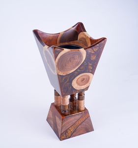 Plateau brûleur d'encens en cône en bois de séquoia et résine, design personnalisé - Décoration religieuse écologique pour la maison - Product Image 3