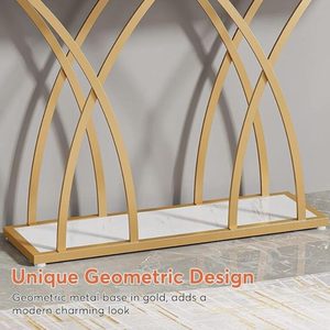 Mesa Consola de Diseño de Lujo con Superficie Blanca y Estructura Metálica Dorada - Product Image 1