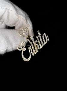Customizable Features 10K Solid Gold Cursive Script Necklace with Iced Moissanite Diamonds <b>Heart</b> Bail Pendant Custom Letter Gift - Product Image 2