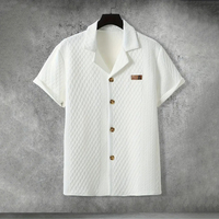 Chemise en coton à manches courtes pour homme, couleur unie, décontractée, boutonnée, coupe classique, tissu tissé respirant, logo sur le devant