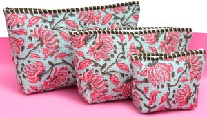 Cotton Quilted Makeup Pouch Set of 3 <b>Portable</b> Washable Breathable Foldable Travel Toiletry Bags - Product Image 4