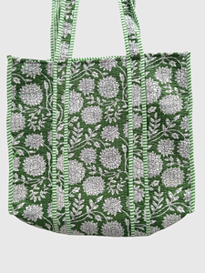 Green Striped Cotton Lining <b>Tote</b> <b>Bag</b> <b>With</b> Inner <b>Pocket</b> Women's Shopping <b>Bag</b> - Product Image 4