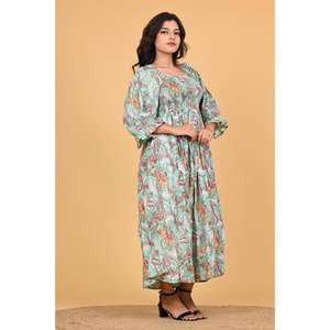 Vestido Maxi de Algodón Indio con Estampado Floral para Mujer, Estilo Boho, con Mangas Largas Fruncidas, Vestido Informal de Verano para Fiestas - Product Image 3