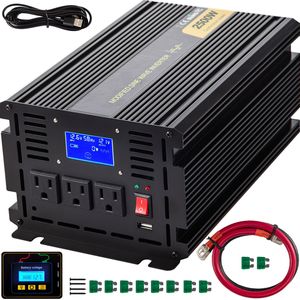 Inverter di Potenza a Onda Sinusoidale Modificata 2500W, Convertitore Auto da DC 12V a AC 120V con Display LCD, Telecomando e LED per Inverter Solari - Product Image 6