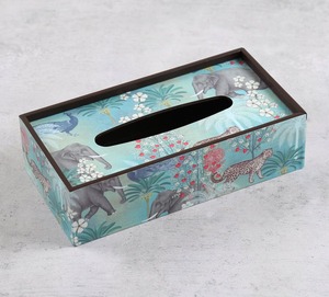 Boîte à mouchoirs en MDF bleu faite à la main, design unique, imprimé bois avec motif animal, autoportante pour la décoration de la maison, du bureau ou de la table. - Product Image 1
