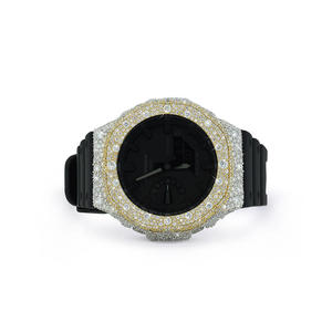 Relojes de Acero Inoxidable con Diamantes de Moissanita, Semi-Engastados y con Correa de Goma Negra, Piezas Atemporales con Caja Redonda Artística para la Moda - Product Image 1