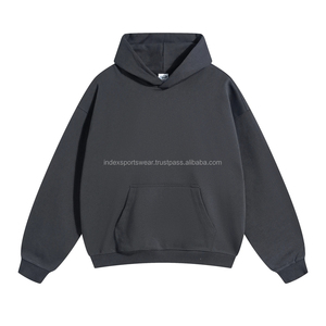 Sweat-shirt à capuche unisexe surdimensionné, couleur unie, en molleton de coton, décontracté, pour l'automne, avec poche, manches classiques, style tricoté - Product Image 3