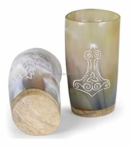 Cuerno vikingo para beber Vidrio Color negro con medias líneas Tallado Hecho a mano de 100% Cuerno natural - Product Image 6
