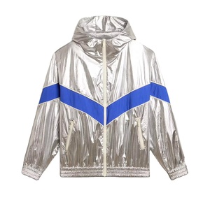 Chaqueta cortavientos plateada metálica de dos tonos, chaqueta cortavientos personalizada de moda para fiestas, para hombre - Product Image 1