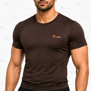 Chemises de compression à manches courtes pour hommes, tissu extensible, col rond, haut de sport respirant, écologique, séchage rapide - Product Image 5