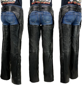 Samroz Sports Men's Black Rough Rider Premium Leather Motorcycle Chaps with <b>Thermal</b> Liner - Product Image 6