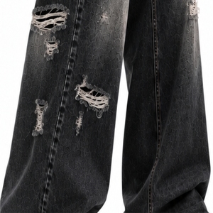 <b>Women</b> Denim <b>Baggy</b> <b>Jeans</b> Custom Color Straight Breathable Distressed Wide Leg Denim Pants Letter Print Hip Hop Y2K Streetwear - Product Image 6