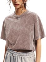 T-shirt court vintage délavé à l'acide pour femme, 200 g/m², coupe ample, épaules tombantes, col rond, manches courtes, streetwear, crop top de haute qualité pour femme