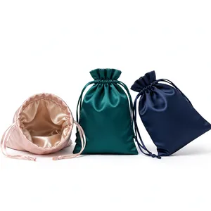 Sacs cadeaux en satin avec cordon de serrage, logo personnalisé et ruban pour bijoux, parfums, cosmétiques, emballage de pochettes - Product Image 1