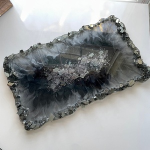 Large <b>Black</b> Agate Resin Tray Handmade Geode Eco-Friendly Artizon Studio Serving Tray Glass Rim Luxury Home Decor Coffee - Product Image 1