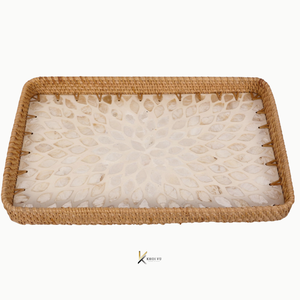 Bandeja de Servir Rectangular de Madera con Tejido de Ratán y Madreperla, Hecha a Mano, Ecológica, Elegante, Duradera, Decoración para el Hogar, Regalo de Inauguración - Product Image 3