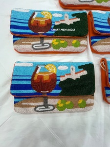 Hand Beaded <b>Pearl</b> Cocktail Glass Clutch <b>Bag</b> Indian Foldable Evening Purse with Flap - Product Image 4