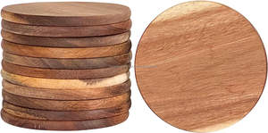Premium 12 Pack Acacia Wood <b>Drink</b> <b>Coasters</b> 3.74 Inch Round Wooden Cup Mats Classic Style for Home Kitchen and Office Use - Product Image 3