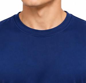 T-shirt pour homme bleu à manches courtes, col rond, coupe classique, séchage rapide, tricoté, 100% coton, couleur unie, logo sur le devant - Product Image 5