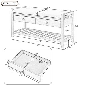 Shoe Rack with Comfortable <b>Cushioned</b> Seat and Practical Drawers Entryway Multipurpose <b>Storage</b> Bench - Product Image 3