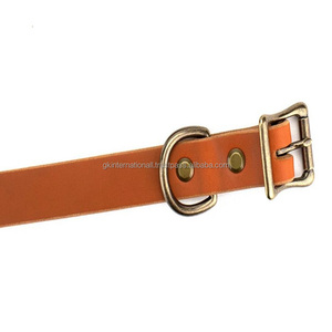 Collar de perro de cuero auténtico marrón tostado de una sola capa para perros de todos los tamaños con hebilla antigua de latón resistente y anillo en D - Product Image 6